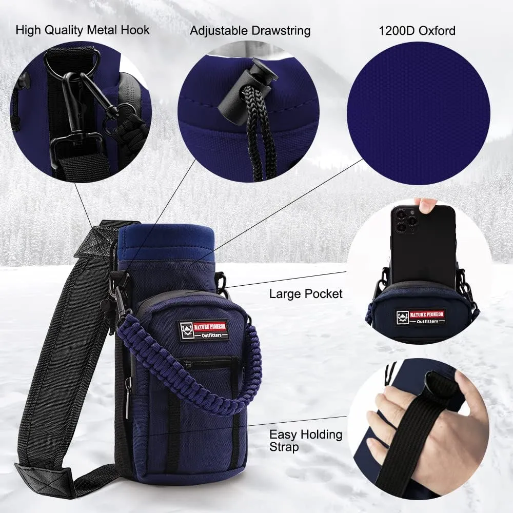 NATURE PIONEOR Water Bottle Holder with Strap 25 32 40 64 oz Insulated Water Bottle Carrier Sling Sleeve for Hiking,Outdoor Camping,Gym