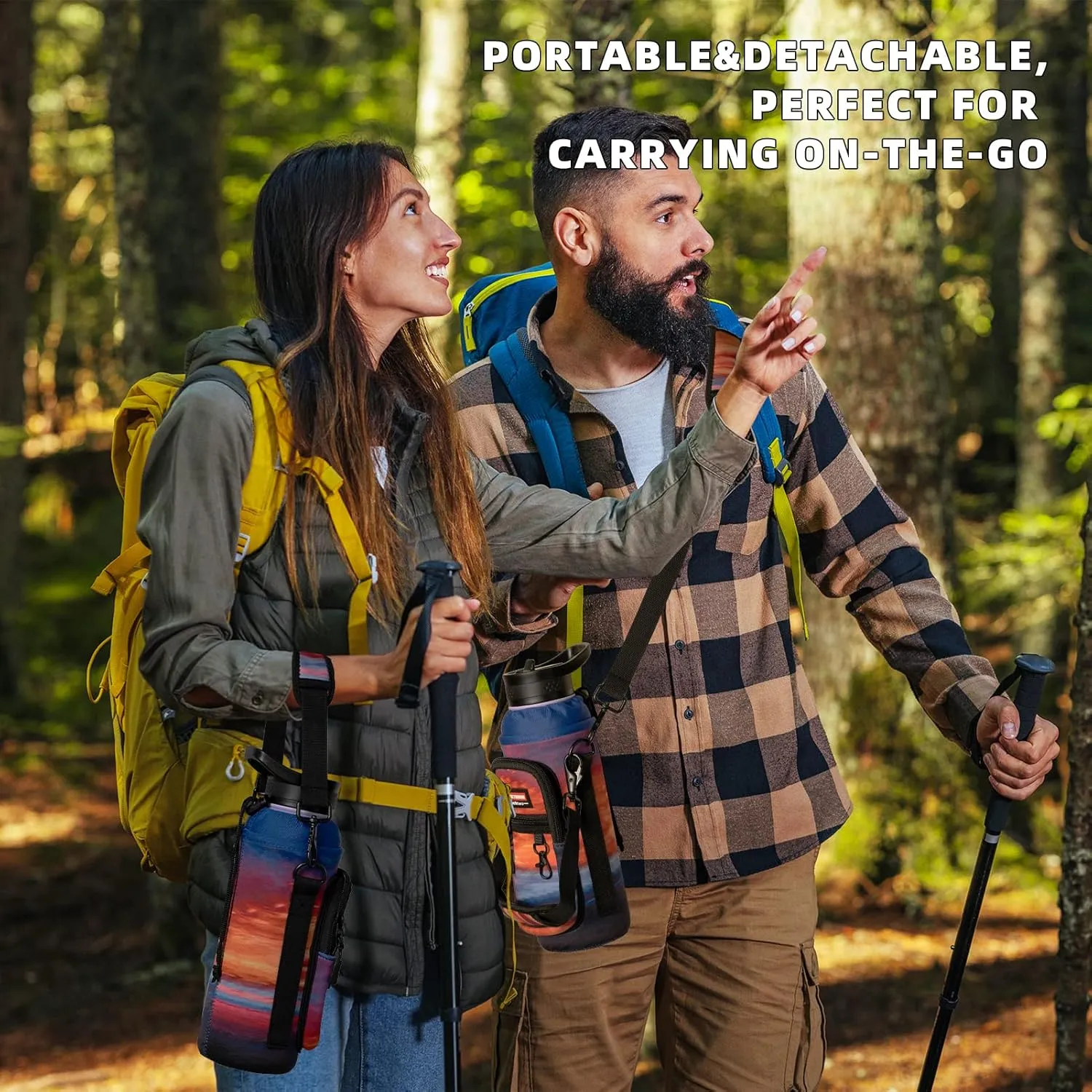 NATURE PIONEOR Water Bottle Holder with Strap for 25oz/32oz/40oz/64oz, Water Bottle Carrier Bag with Phone Pocket Crossbody