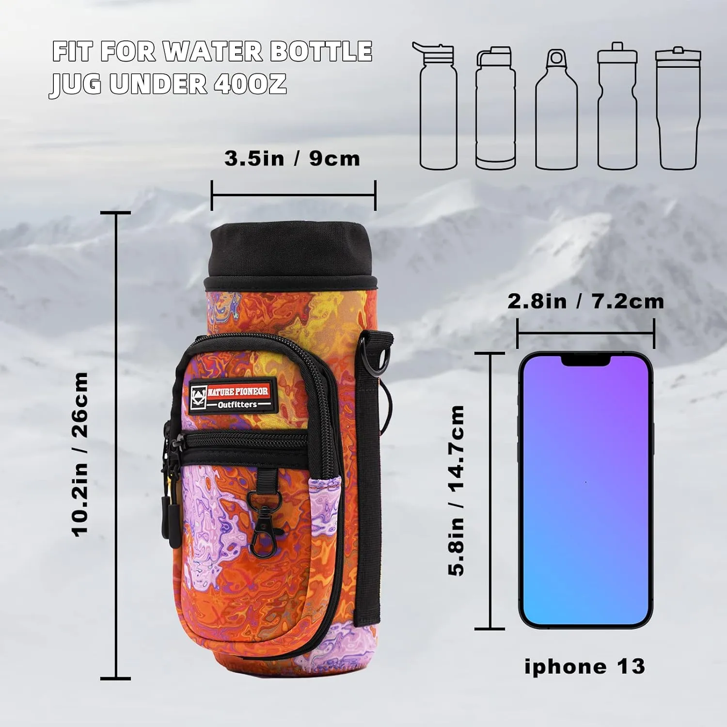 NATURE PIONEOR Water Bottle Holder with Strap for 25oz/32oz/40oz/64oz, Water Bottle Carrier Bag with Phone Pocket Crossbody