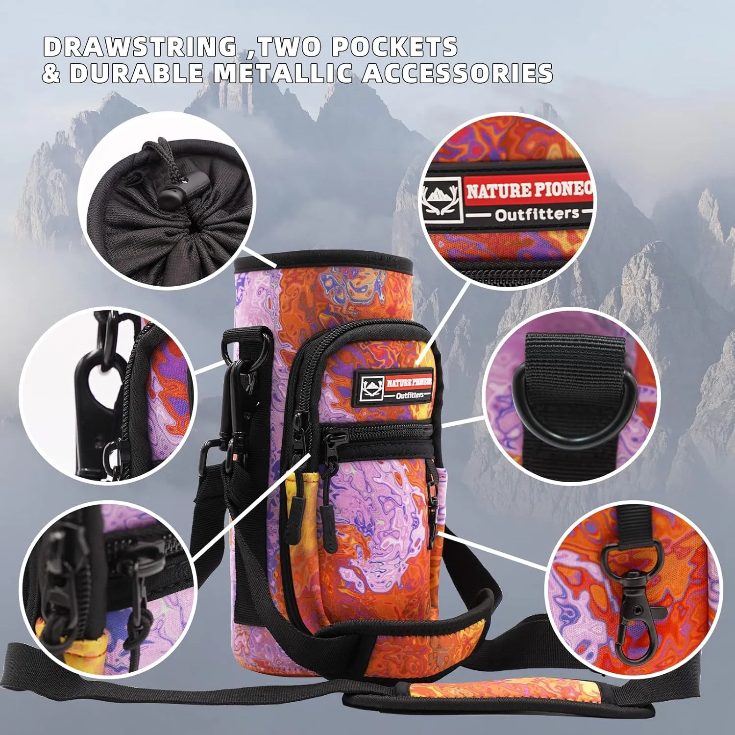 NATURE PIONEOR Water Bottle Holder with Strap for 25oz/32oz/40oz/64oz, Water Bottle Carrier Bag with Phone Pocket Crossbody