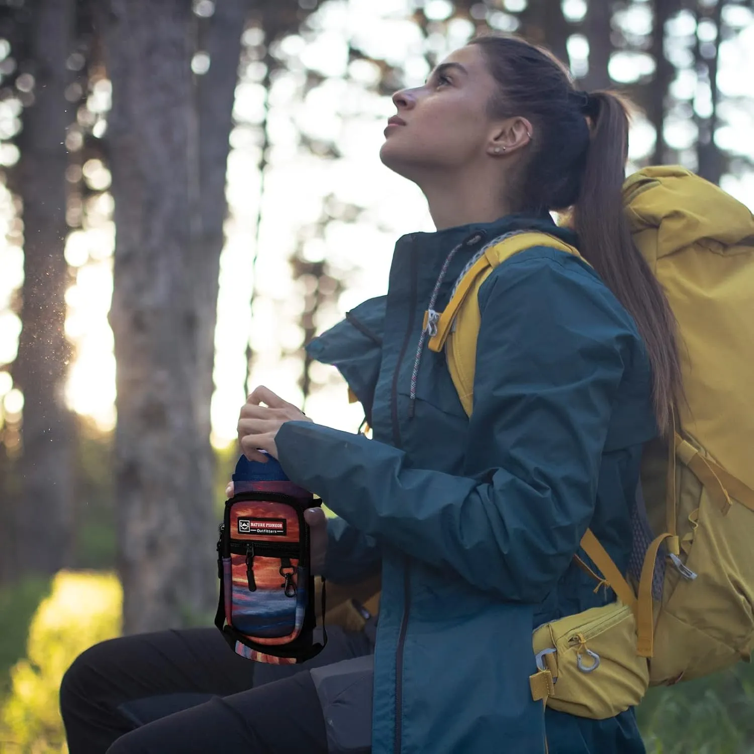NATURE PIONEOR Water Bottle Holder with Strap for 25oz/32oz/40oz/64oz, Water Bottle Carrier Bag with Phone Pocket Crossbody