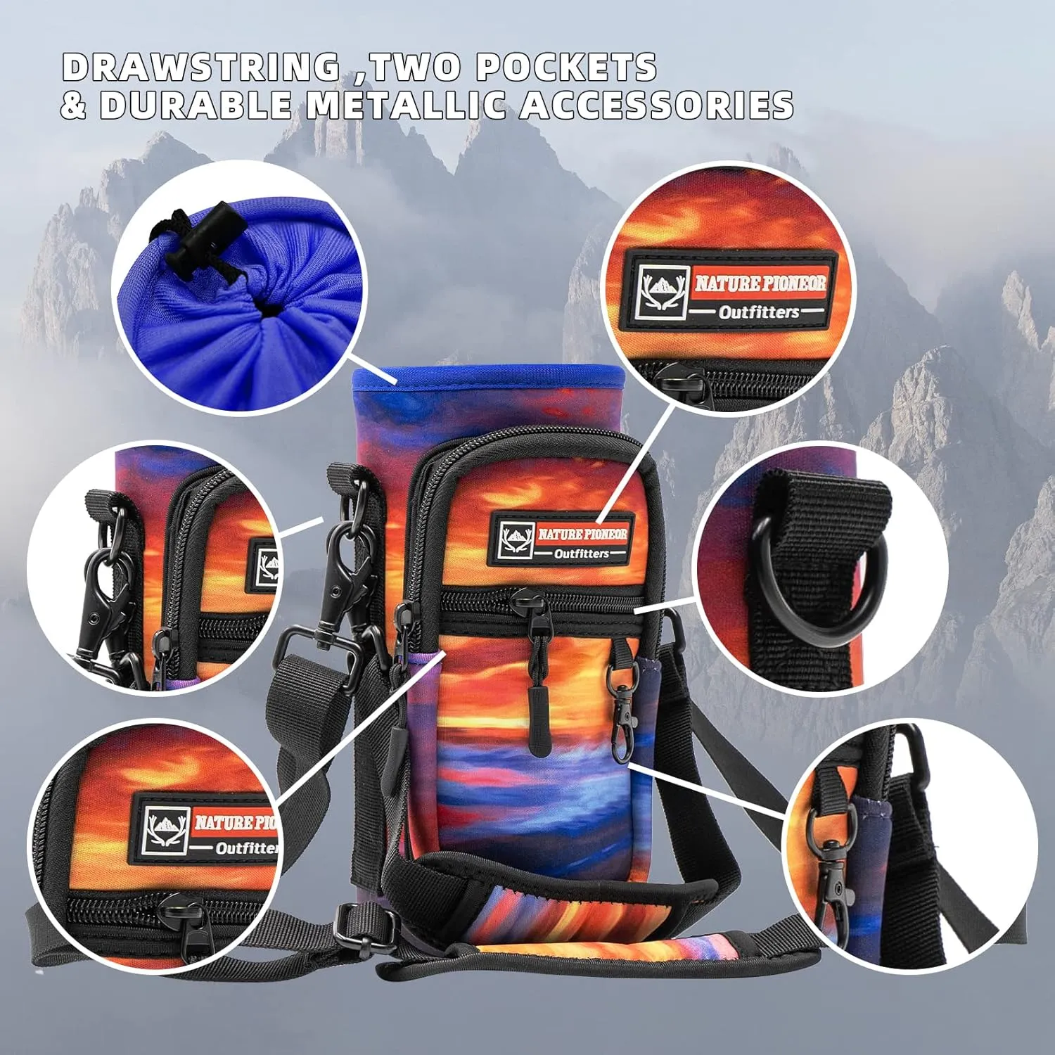 NATURE PIONEOR Water Bottle Holder with Strap for 25oz/32oz/40oz/64oz, Water Bottle Carrier Bag with Phone Pocket Crossbody