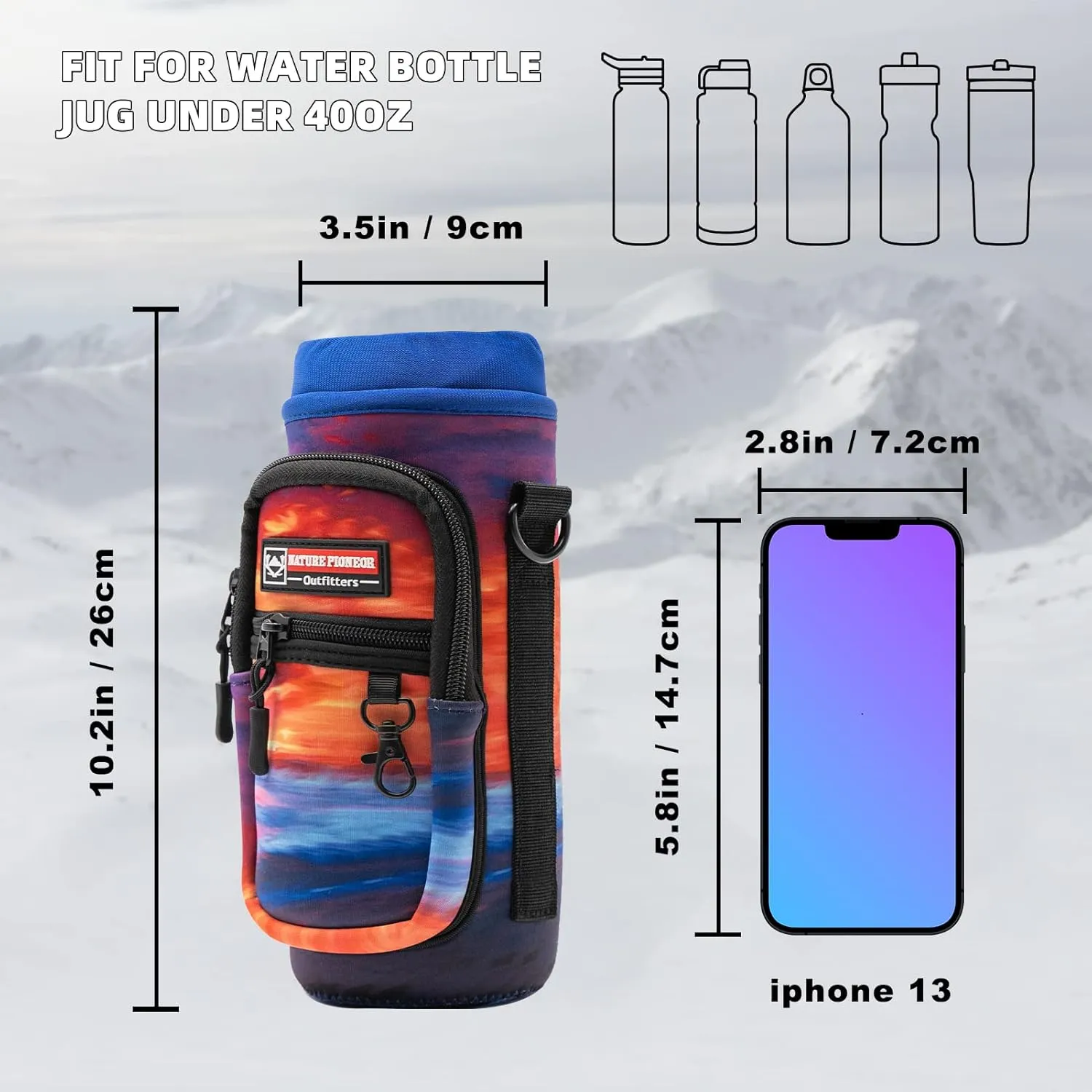NATURE PIONEOR Water Bottle Holder with Strap for 25oz/32oz/40oz/64oz, Water Bottle Carrier Bag with Phone Pocket Crossbody