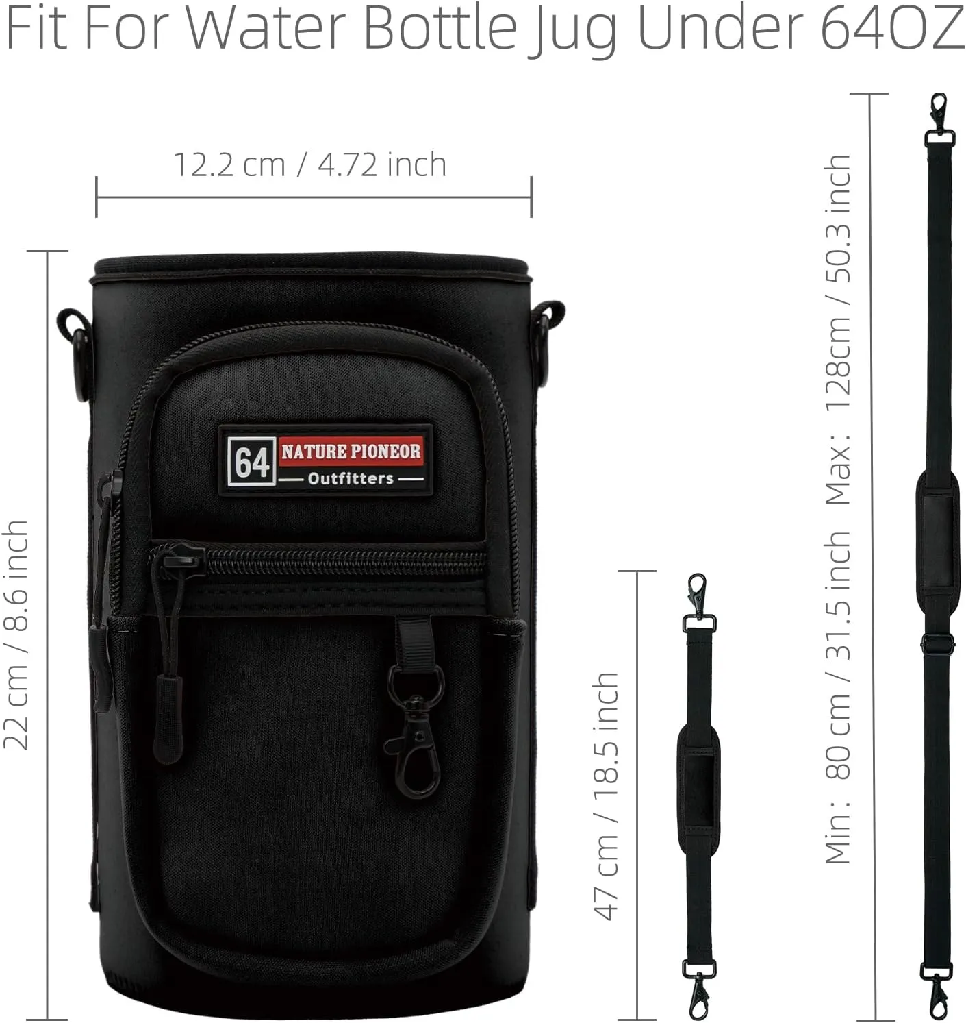 NATURE PIONEOR Water Bottle Holder with Strap,Water Bottle Carrier Bag Sling Sleeve with Adjustable Shoulder Strap & Handle and Large Phone Pocket for Walking,Hiking,Travelling for 25oz/32oz/40oz/64oz
