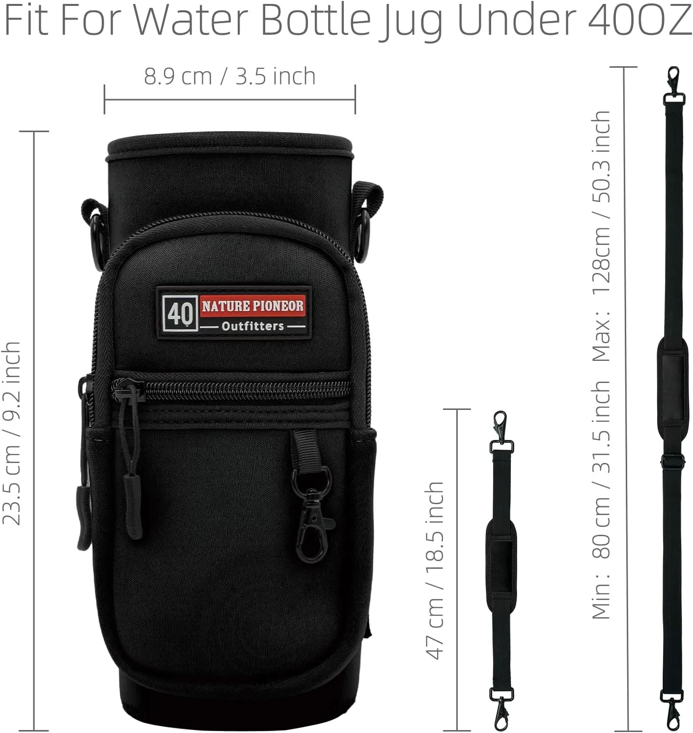 NATURE PIONEOR Water Bottle Holder with Strap,Water Bottle Carrier Bag Sling Sleeve with Adjustable Shoulder Strap & Handle and Large Phone Pocket for Walking,Hiking,Travelling for 25oz/32oz/40oz/64oz