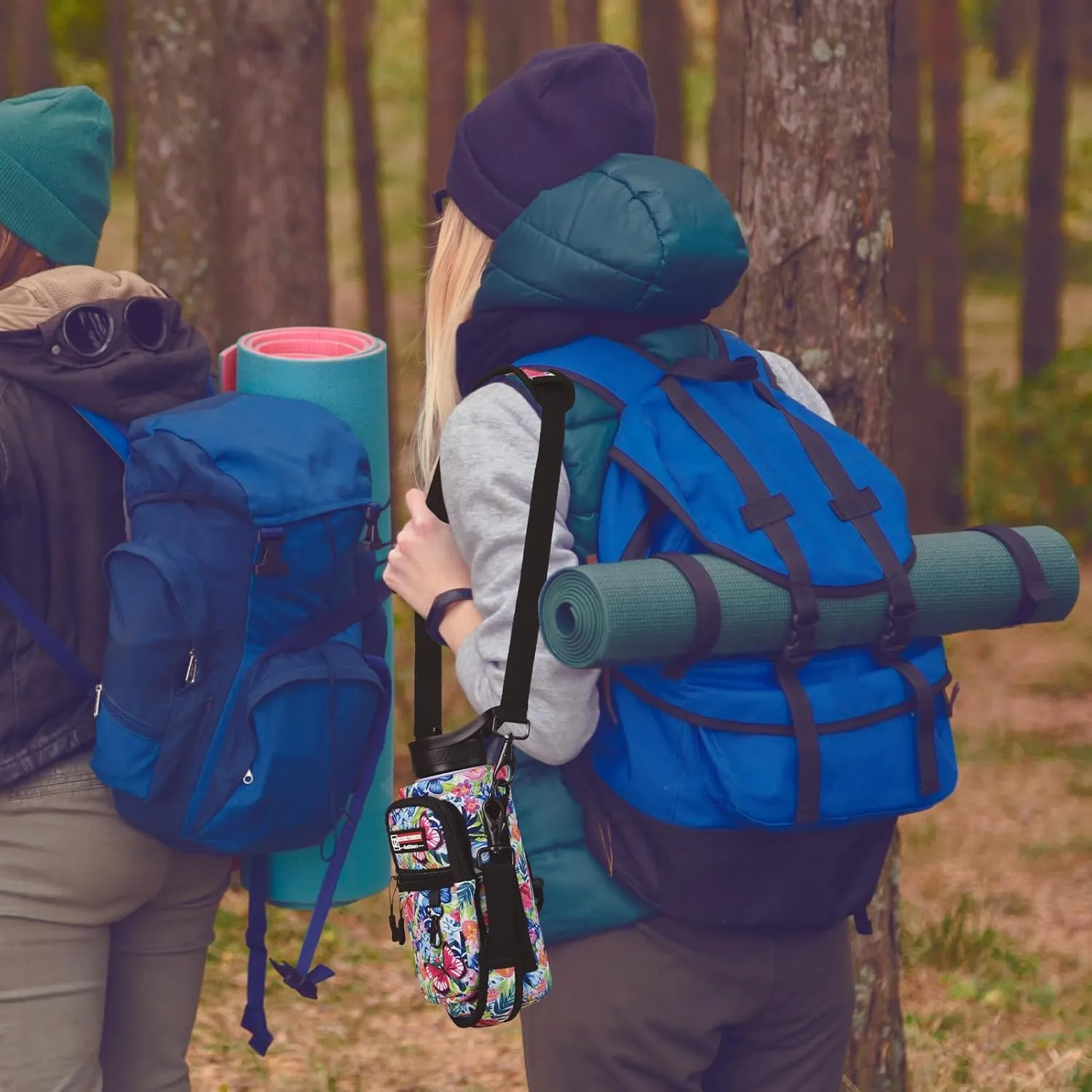 NATURE PIONEOR Water Bottle Holder with Strap,Water Bottle Carrier Bag Sling Sleeve with Adjustable Shoulder Strap & Handle and Large Phone Pocket for Walking,Hiking,Travelling for 25oz/32oz/40oz/64oz