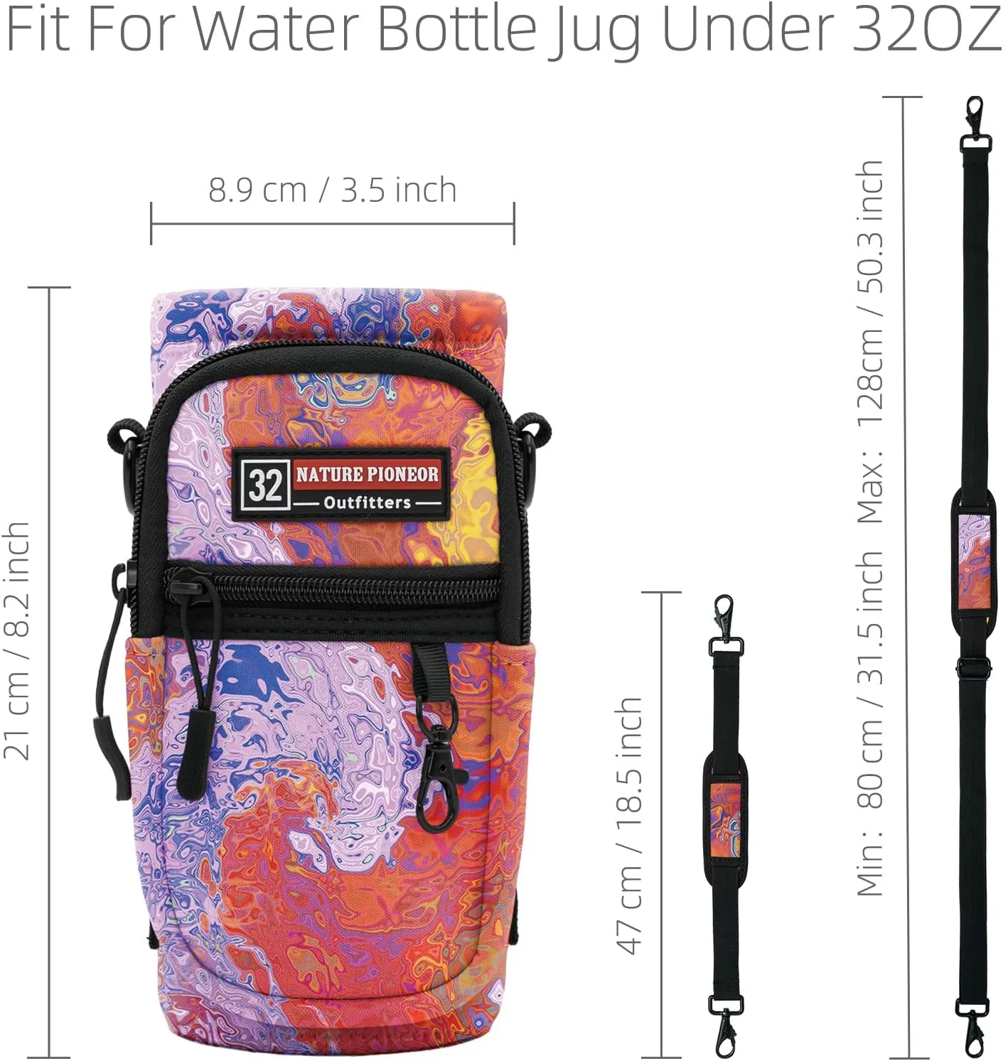 NATURE PIONEOR Water Bottle Holder with Strap,Water Bottle Carrier Bag Sling Sleeve with Adjustable Shoulder Strap & Handle and Large Phone Pocket for Walking,Hiking,Travelling for 25oz/32oz/40oz/64oz