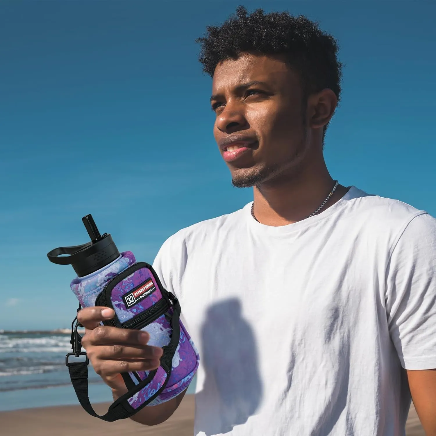 NATURE PIONEOR Water Bottle Holder with Strap,Water Bottle Carrier Bag Sling Sleeve with Adjustable Shoulder Strap & Handle and Large Phone Pocket for Walking,Hiking,Travelling for 25oz/32oz/40oz/64oz