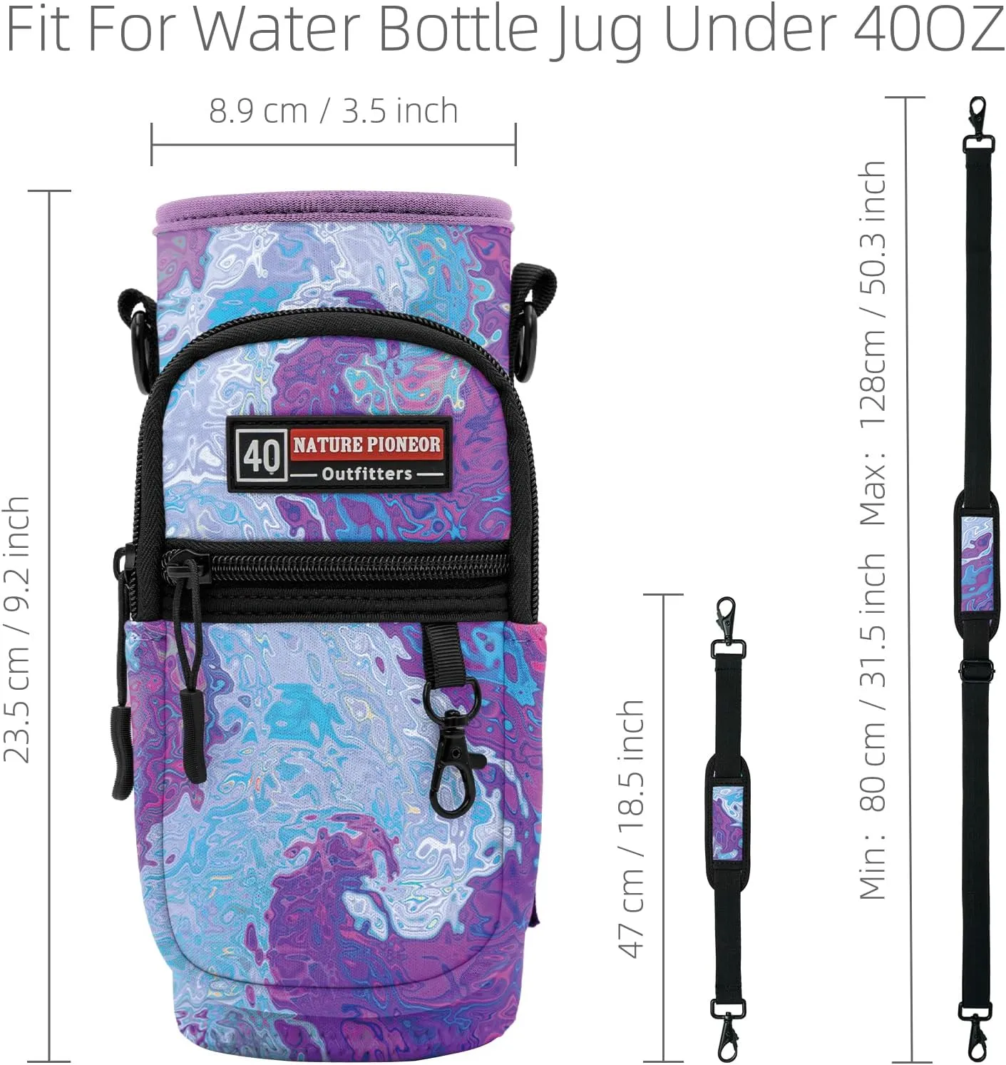 NATURE PIONEOR Water Bottle Holder with Strap,Water Bottle Carrier Bag Sling Sleeve with Adjustable Shoulder Strap & Handle and Large Phone Pocket for Walking,Hiking,Travelling for 25oz/32oz/40oz/64oz