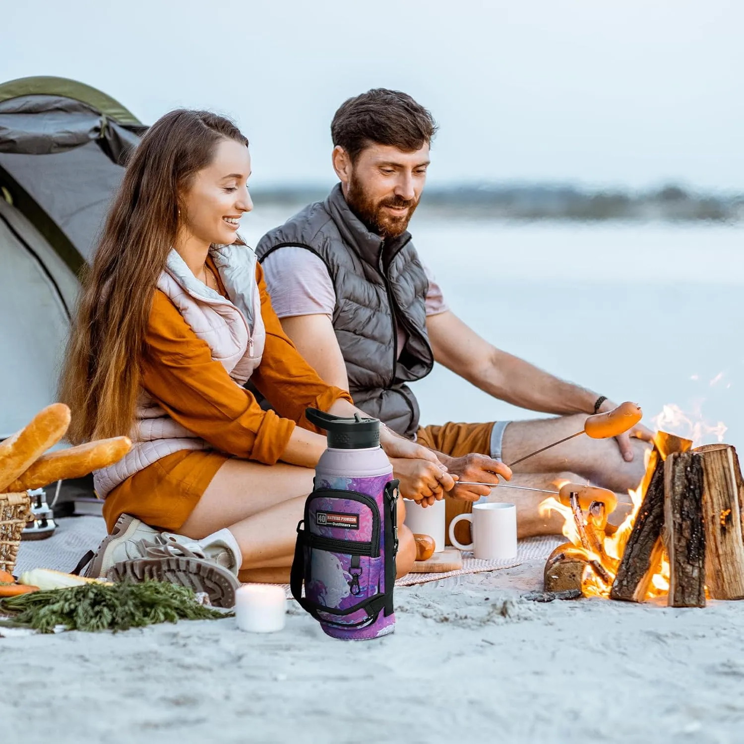 NATURE PIONEOR Water Bottle Holder with Strap,Water Bottle Carrier Bag Sling Sleeve with Adjustable Shoulder Strap & Handle and Large Phone Pocket for Walking,Hiking,Travelling for 25oz/32oz/40oz/64oz