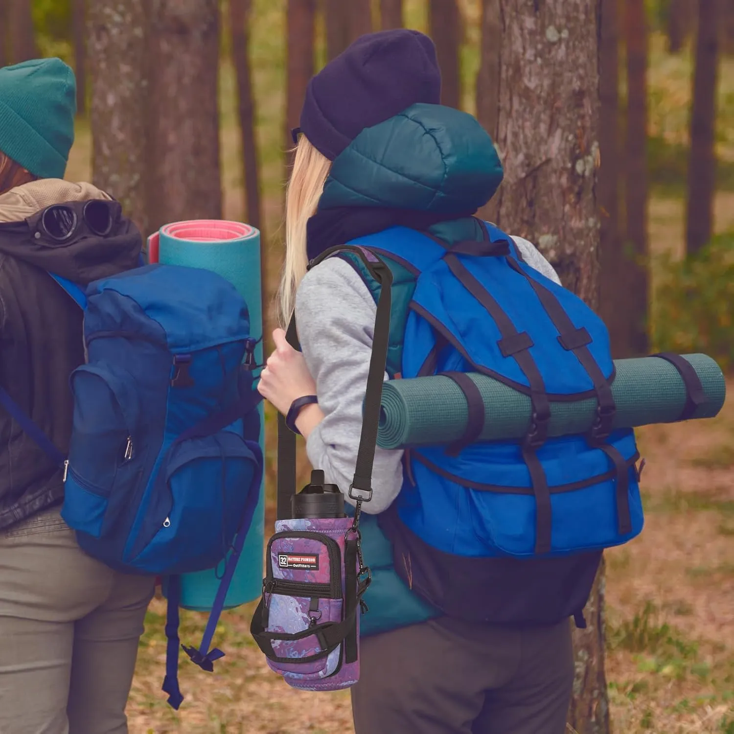 NATURE PIONEOR Water Bottle Holder with Strap,Water Bottle Carrier Bag Sling Sleeve with Adjustable Shoulder Strap & Handle and Large Phone Pocket for Walking,Hiking,Travelling for 25oz/32oz/40oz/64oz