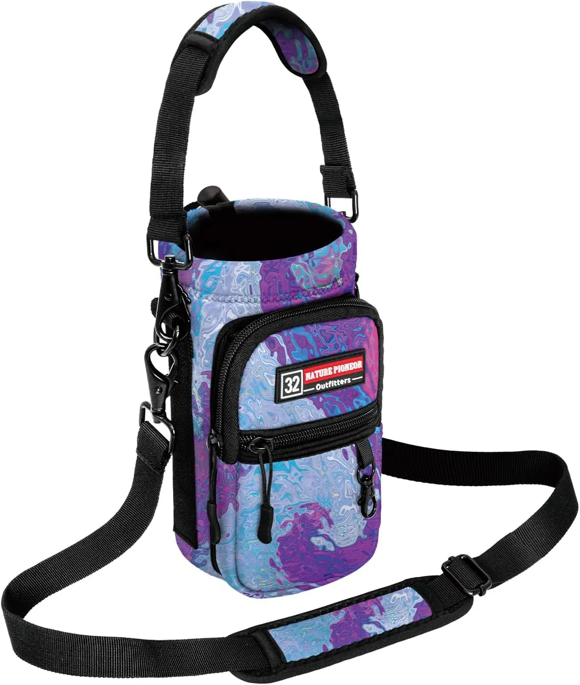 NATURE PIONEOR Water Bottle Holder with Strap,Water Bottle Carrier Bag Sling Sleeve with Adjustable Shoulder Strap & Handle and Large Phone Pocket for Walking,Hiking,Travelling for 25oz/32oz/40oz/64oz