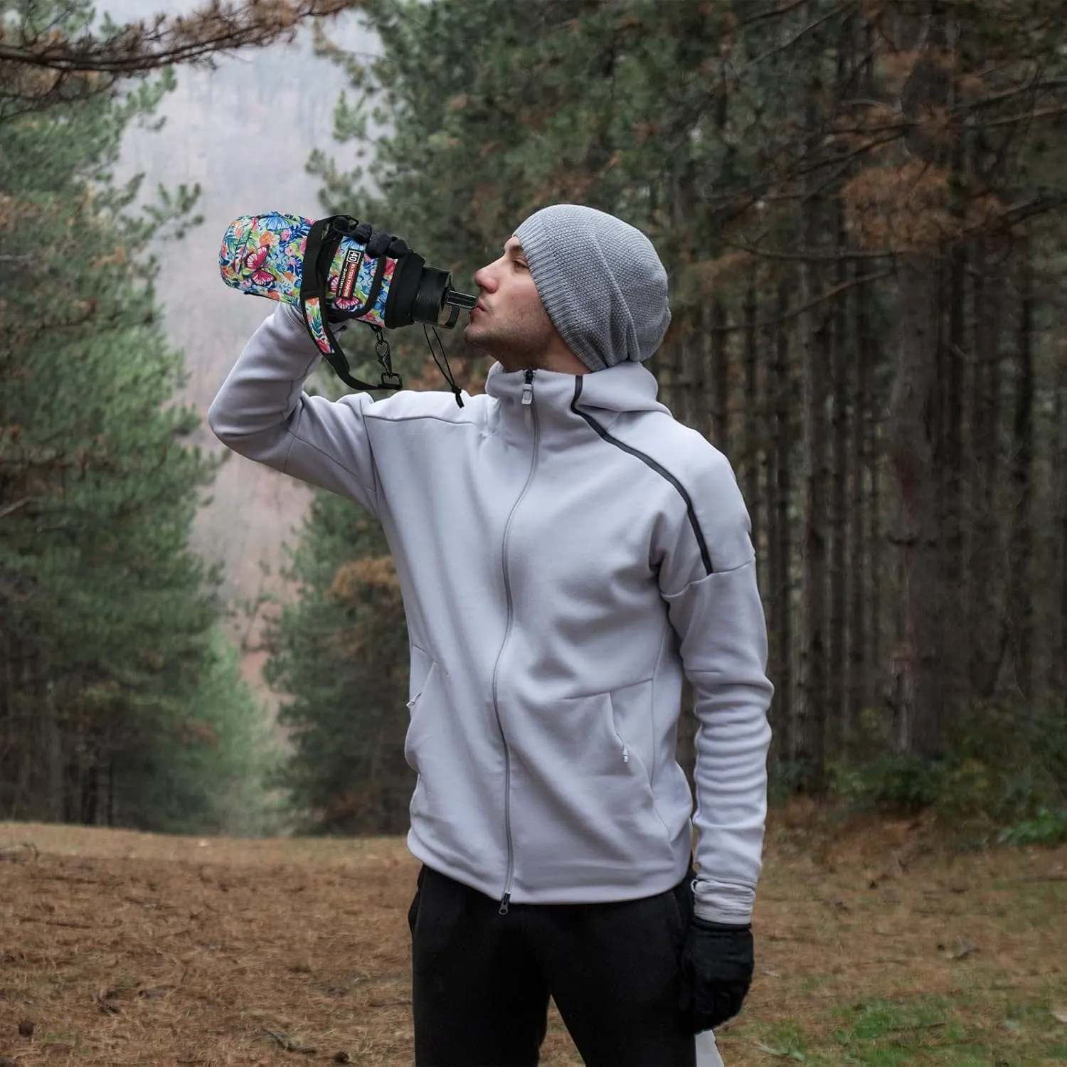 NATURE PIONEOR Water Bottle Holder with Strap,Water Bottle Carrier Bag Sling Sleeve with Adjustable Shoulder Strap & Handle and Large Phone Pocket for Walking,Hiking,Travelling for 25oz/32oz/40oz/64oz