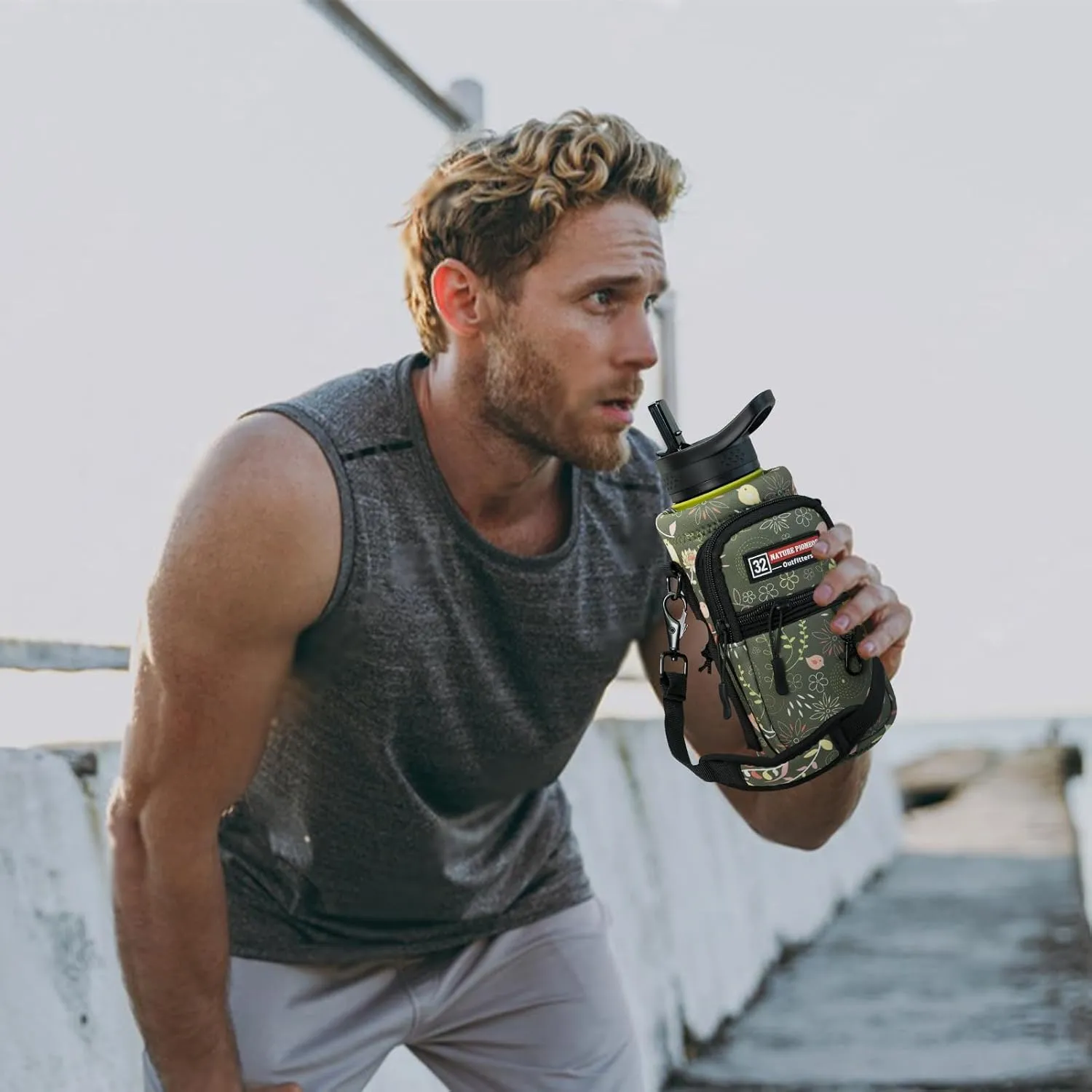 NATURE PIONEOR Water Bottle Holder with Strap,Water Bottle Carrier Bag Sling Sleeve with Adjustable Shoulder Strap & Handle and Large Phone Pocket for Walking,Hiking,Travelling for 25oz/32oz/40oz/64oz