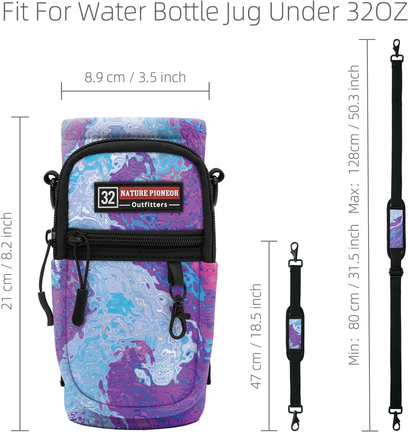 NATURE PIONEOR Water Bottle Holder with Strap,Water Bottle Carrier Bag Sling Sleeve with Adjustable Shoulder Strap & Handle and Large Phone Pocket for Walking,Hiking,Travelling for 25oz/32oz/40oz/64oz