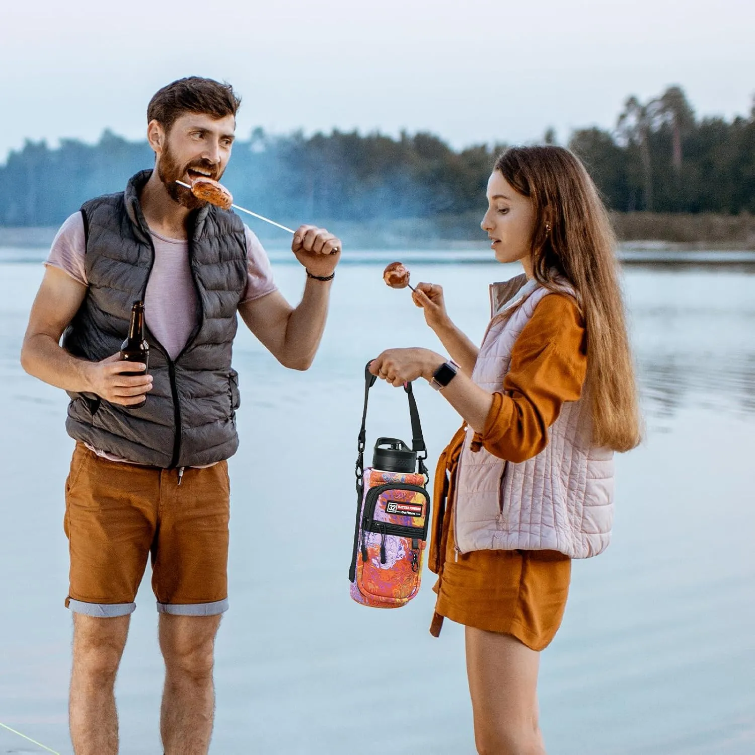 NATURE PIONEOR Water Bottle Holder with Strap,Water Bottle Carrier Bag Sling Sleeve with Adjustable Shoulder Strap & Handle and Large Phone Pocket for Walking,Hiking,Travelling for 25oz/32oz/40oz/64oz