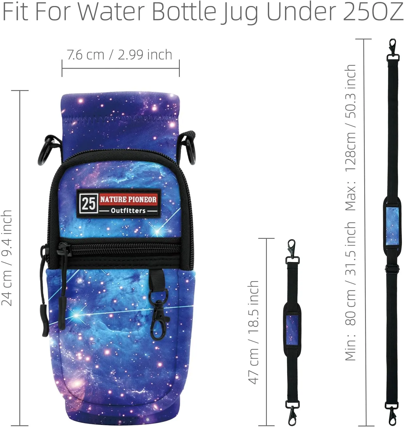 NATURE PIONEOR Water Bottle Holder with Strap,Water Bottle Carrier Bag Sling Sleeve with Adjustable Shoulder Strap & Handle and Large Phone Pocket for Walking,Hiking,Travelling for 25oz/32oz/40oz/64oz