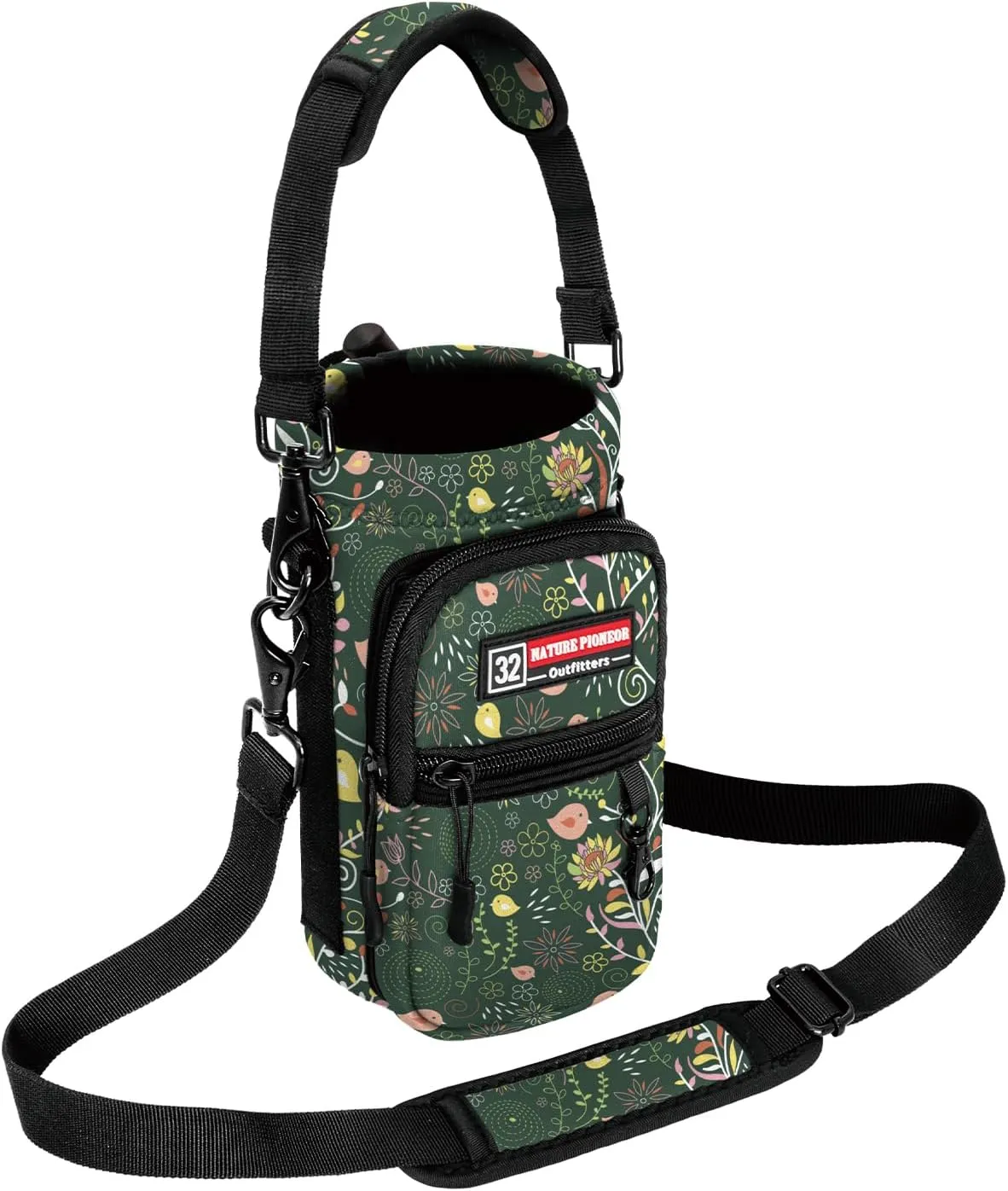 NATURE PIONEOR Water Bottle Holder with Strap,Water Bottle Carrier Bag Sling Sleeve with Adjustable Shoulder Strap & Handle and Large Phone Pocket for Walking,Hiking,Travelling for 25oz/32oz/40oz/64oz