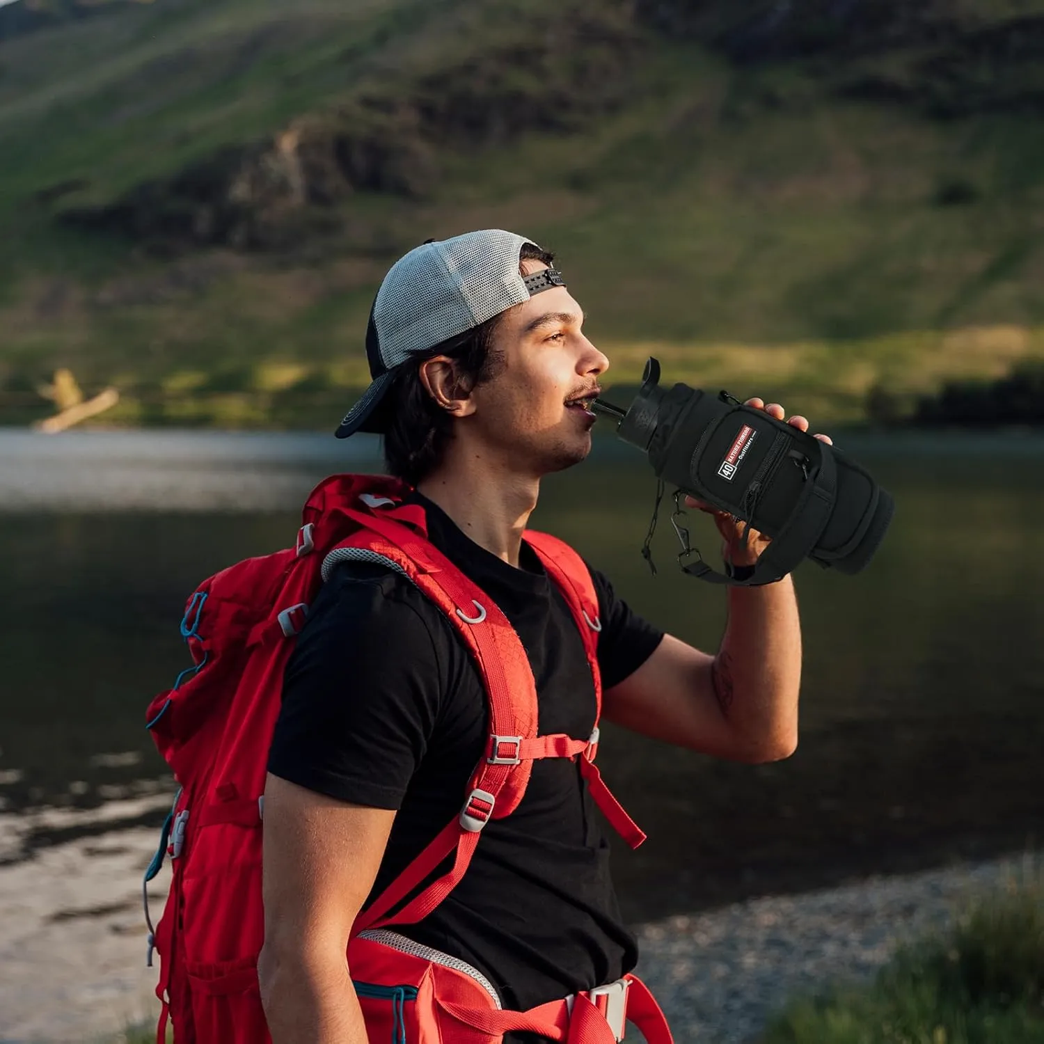 NATURE PIONEOR Water Bottle Holder with Strap,Water Bottle Carrier Bag Sling Sleeve with Adjustable Shoulder Strap & Handle and Large Phone Pocket for Walking,Hiking,Travelling for 25oz/32oz/40oz/64oz