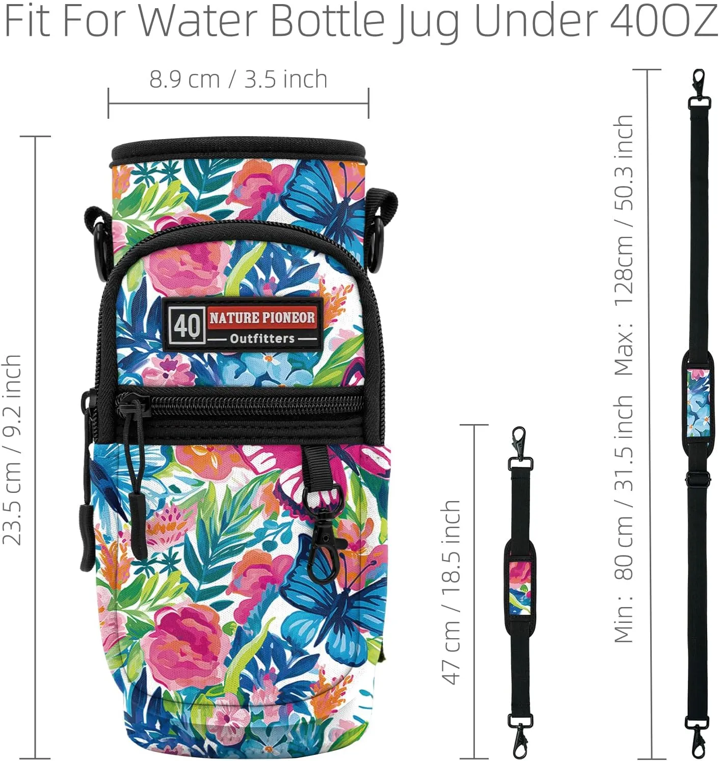 NATURE PIONEOR Water Bottle Holder with Strap,Water Bottle Carrier Bag Sling Sleeve with Adjustable Shoulder Strap & Handle and Large Phone Pocket for Walking,Hiking,Travelling for 25oz/32oz/40oz/64oz