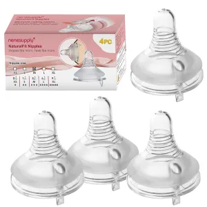 Nenesupply 4pc NaturalFit Feeding Bottle Nipples. Level 3 Flow 3 Size M Nipple for 3 Month  Babies. Medium Flow Wide Neck Nipple Anti Colic Vented Valve Work with Nenesupply NaturalFit Bottles