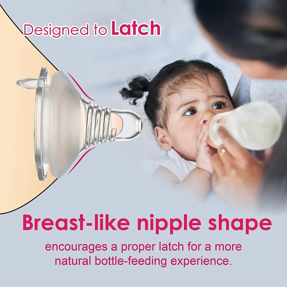 Nenesupply 4pc NaturalFit Feeding Bottle Nipples. Level 3 Flow 3 Size M Nipple for 3 Month  Babies. Medium Flow Wide Neck Nipple Anti Colic Vented Valve Work with Nenesupply NaturalFit Bottles