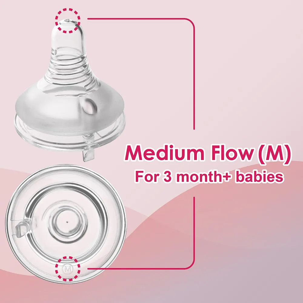 Nenesupply 4pc NaturalFit Feeding Bottle Nipples. Level 3 Flow 3 Size M Nipple for 3 Month  Babies. Medium Flow Wide Neck Nipple Anti Colic Vented Valve Work with Nenesupply NaturalFit Bottles