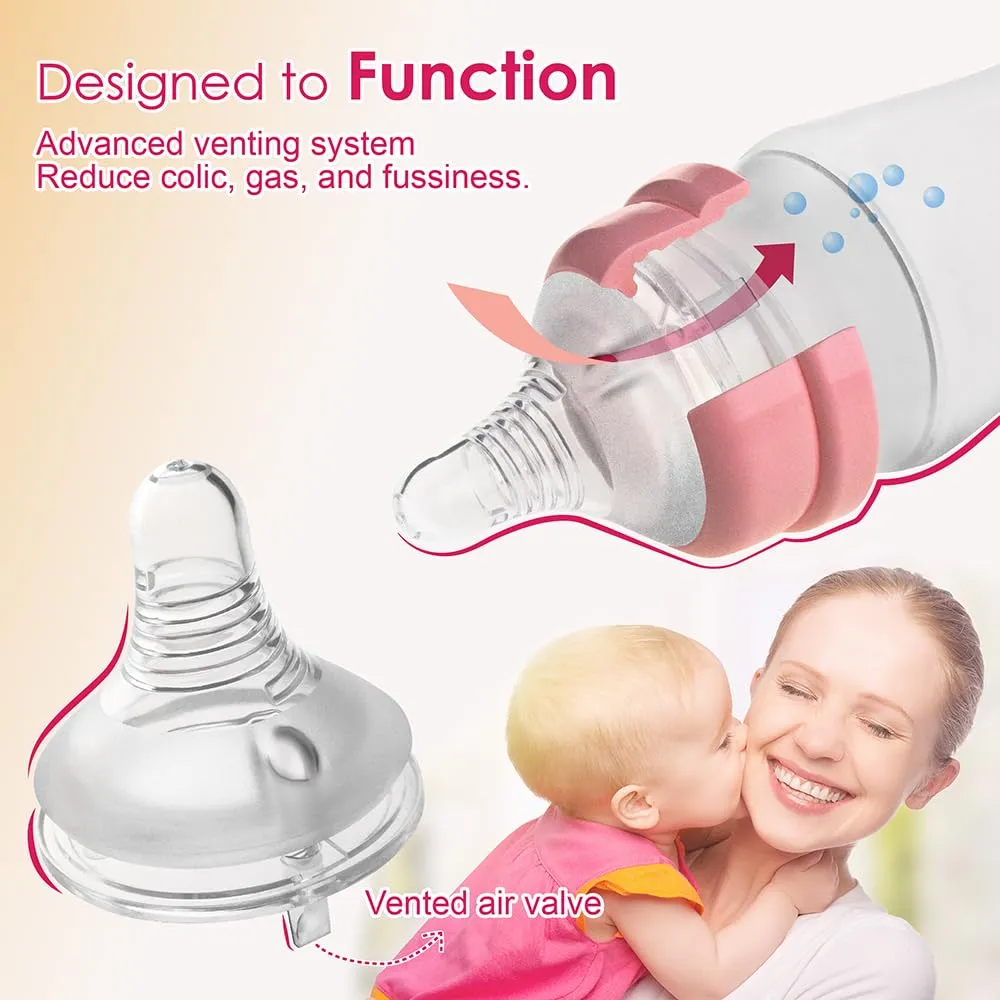 Nenesupply 4pc NaturalFit Feeding Bottle Nipples. Level 3 Flow 3 Size M Nipple for 3 Month  Babies. Medium Flow Wide Neck Nipple Anti Colic Vented Valve Work with Nenesupply NaturalFit Bottles