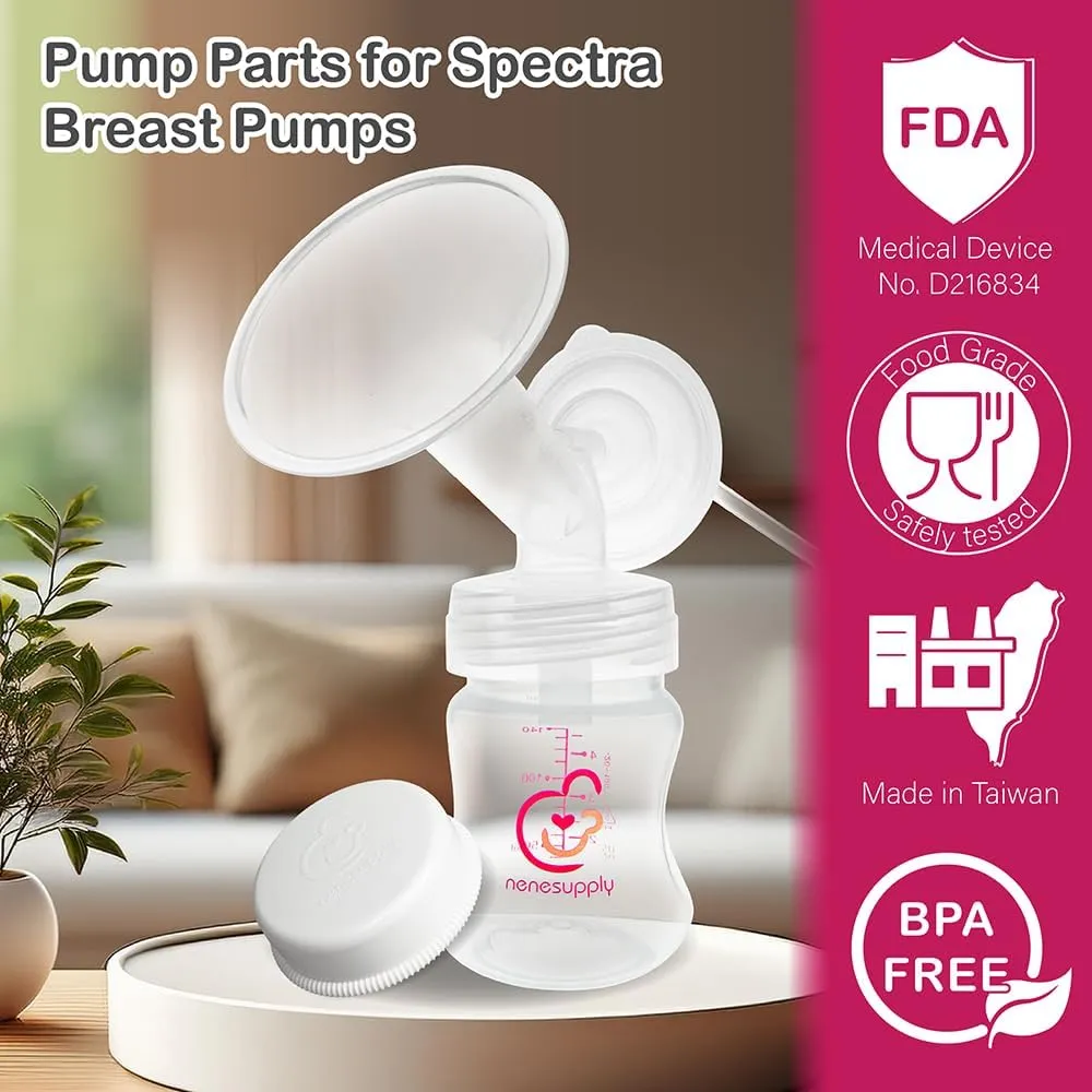 Nenesupply Pump Parts Compatible with Spectra S2 S1 9 Plus Breast Pump to Replace Spectra Pump Parts S2 Accessories Flange 19mm Duckbill Valve Tubing Pumping Bottles Backflow Protector