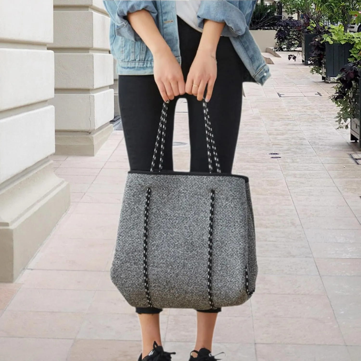 Neoprene Bag Pool Bag with Small Purse Water Resistant Beach Tote Bag Holes Handbag for Traveling Summer Shopping Gym