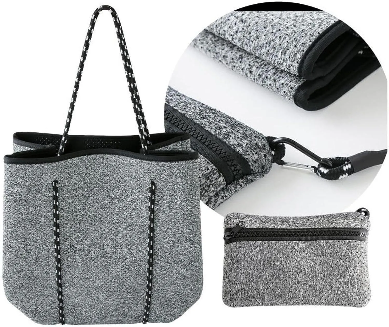Neoprene Bag Pool Bag with Small Purse Water Resistant Beach Tote Bag Holes Handbag for Traveling Summer Shopping Gym
