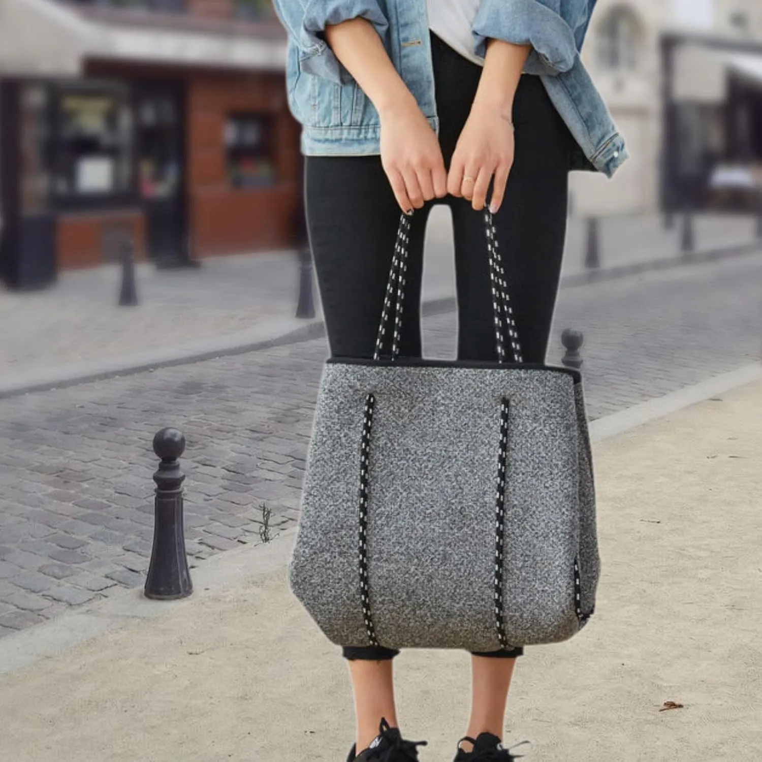 Neoprene Bag Pool Bag with Small Purse Water Resistant Beach Tote Bag Holes Handbag for Traveling Summer Shopping Gym