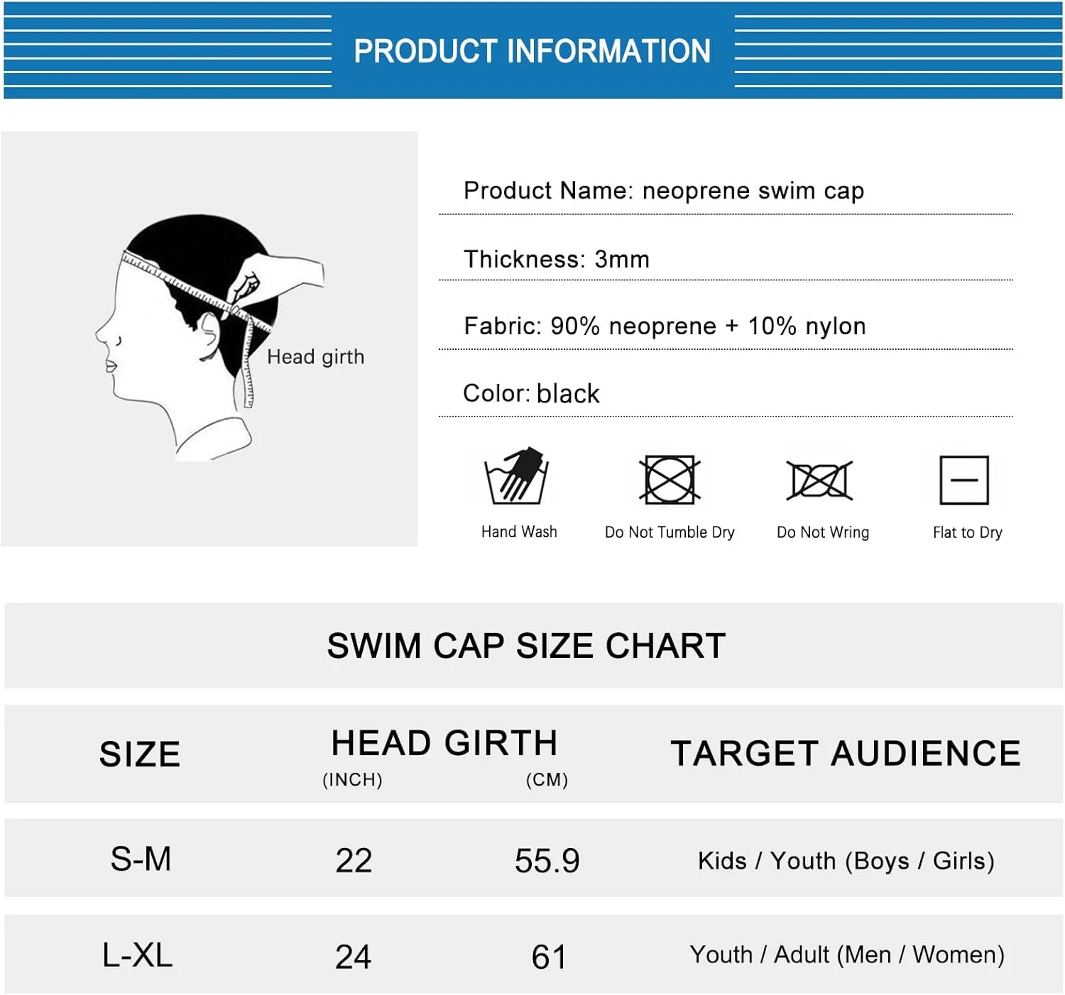 Neoprene Diving Hood Wetsuit Cap for Men Women and Youth 3mm Thermal Scuba Headband Swim Beanie, Long Hair Protection Hat for Swimming Surfing Windsurfing Snorkeling Water Sports