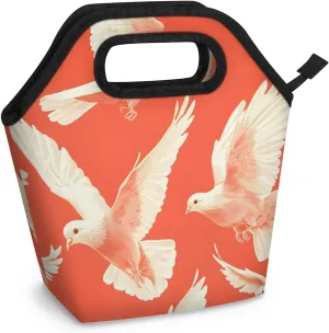 Neoprene Lunch Bags Birds Pigeons Lunch Tote Bag with Zipper Insulated Lunchbox Handbag for Women Reusable Lunch Box Cooler Bag Waterproof Lunch Sack Bag for Work Picnic