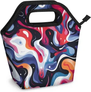 Neoprene Lunch Bags Fluid Camo Lunch Tote Bag with Zipper Insulated Lunchbox Handbag for Women Reusable Lunch Box Cooler Bag Waterproof Lunch Sack Bag for Work Picnic