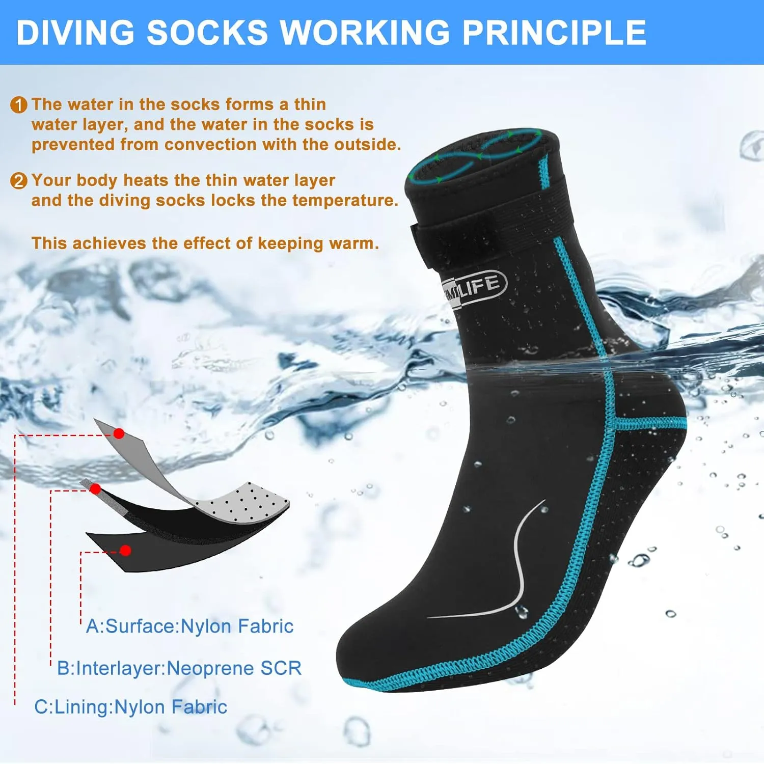 Neoprene Socks, 3MM Water Socks for Women Men, Diving Wetsuit Sock for Beach Volleyball Snorkeling Surfing