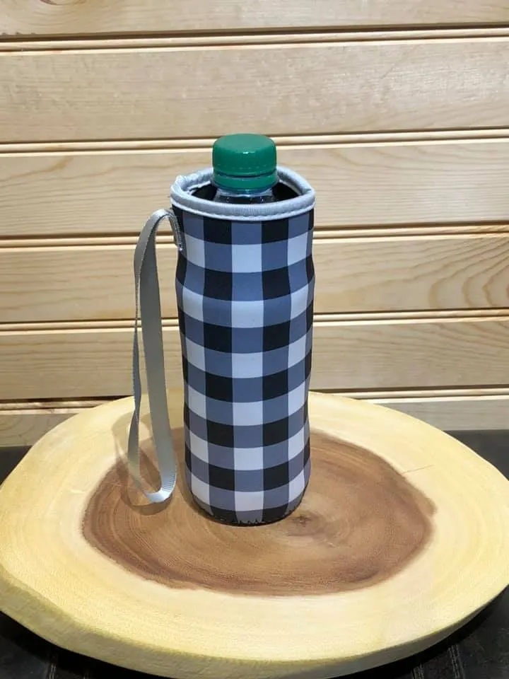 Neoprene Water Bottle Sleeve with Wrist Strap -  White Buffalo