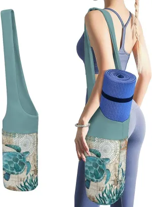 Niapessel Yoga Mat Bag, Yoga Mat Bags for Women, Turtle Ocean Map Vintage Print Yoga Mat Holder Bag Carrier Large with Pockets Yoga Accessories Yoga Gifts for Women And Yoga Lover