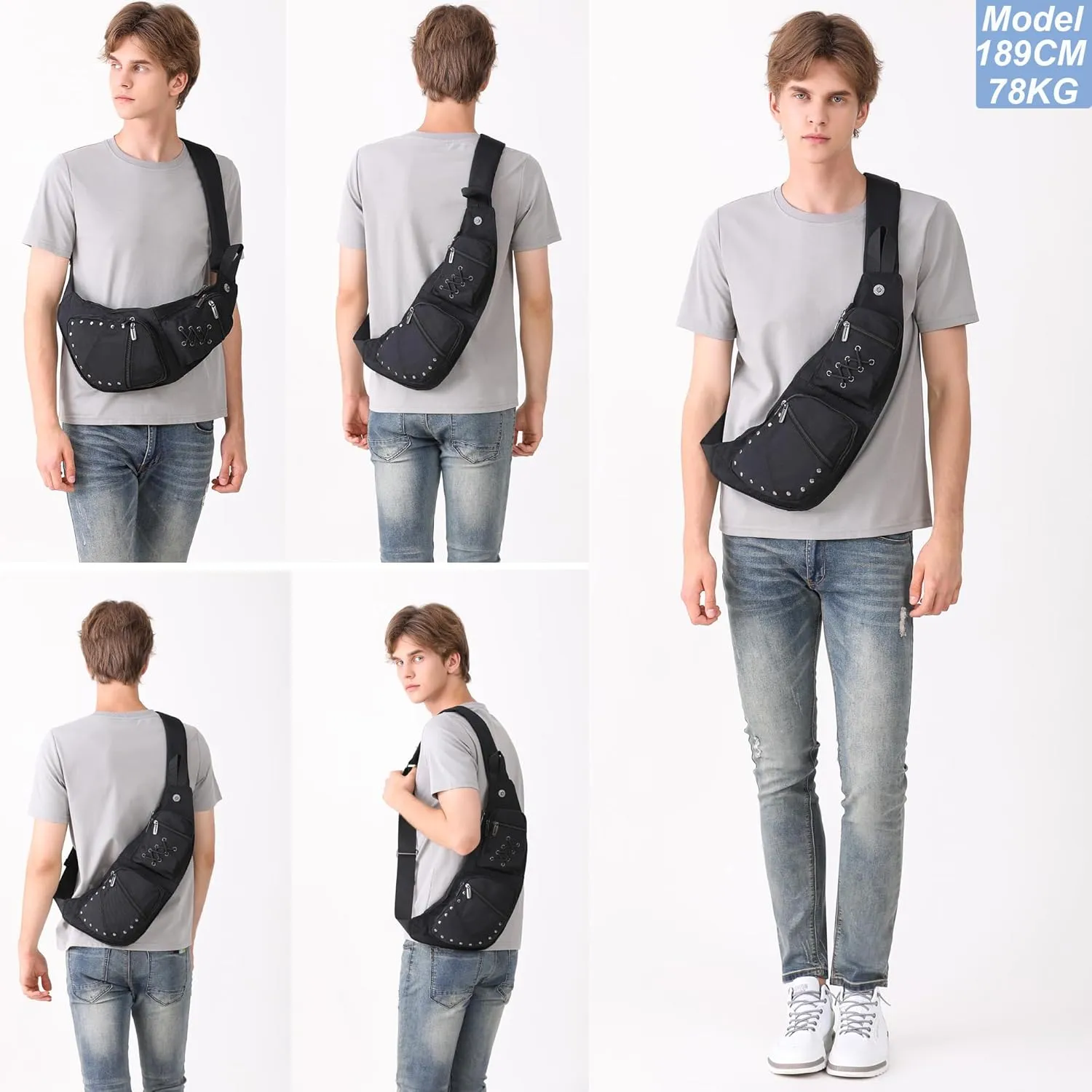 NICGID Sling Bag Chest Shoulder Backpack Crossbody Bags Casual Daypack for Men Women (Black-015)