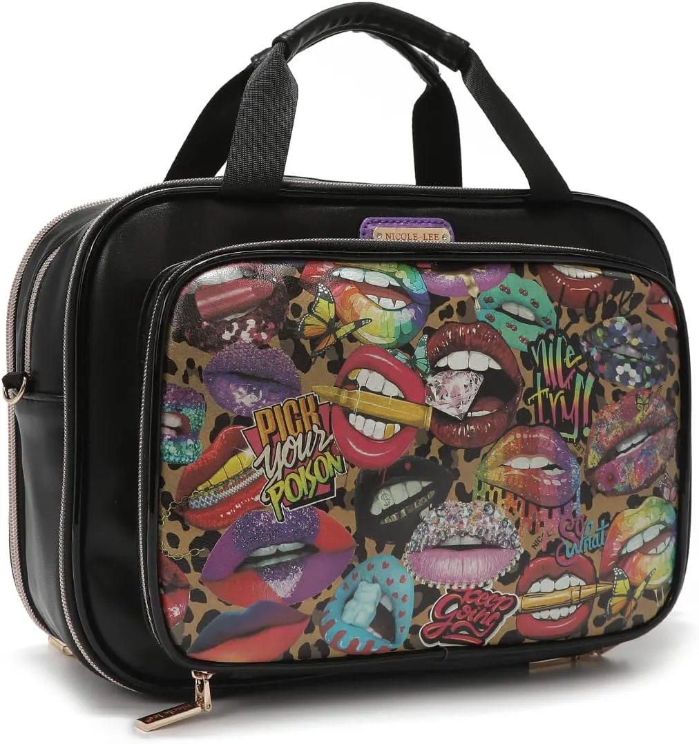 Nicole Lee Cosmetic Makeup Bag for Women - Multi Organization Toiletry Travel Bag with 5 Compartments (All Emotion)