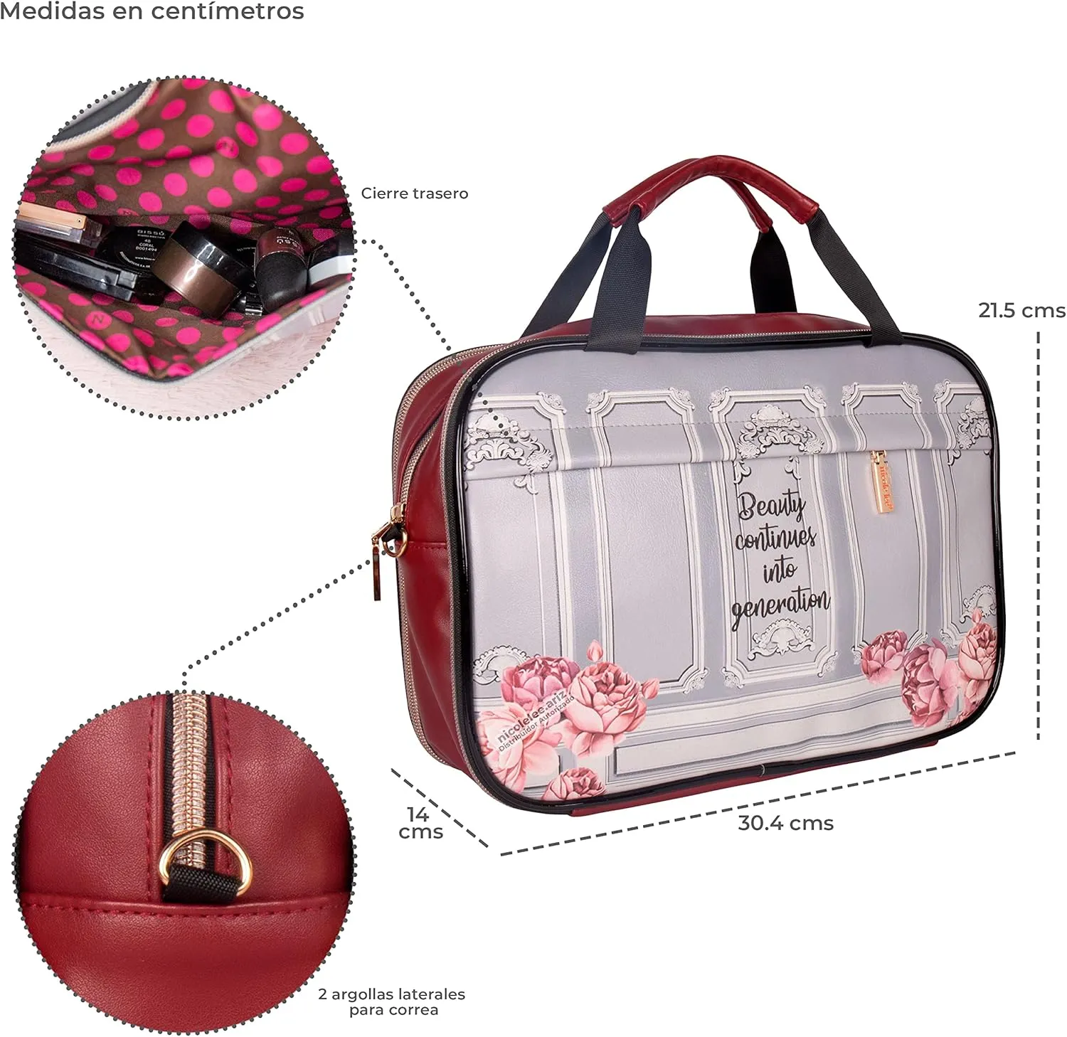 Nicole Lee Cosmetic Makeup Bag for Women - Multi Organization Toiletry Travel Bag with 5 Compartments (Double Queens)