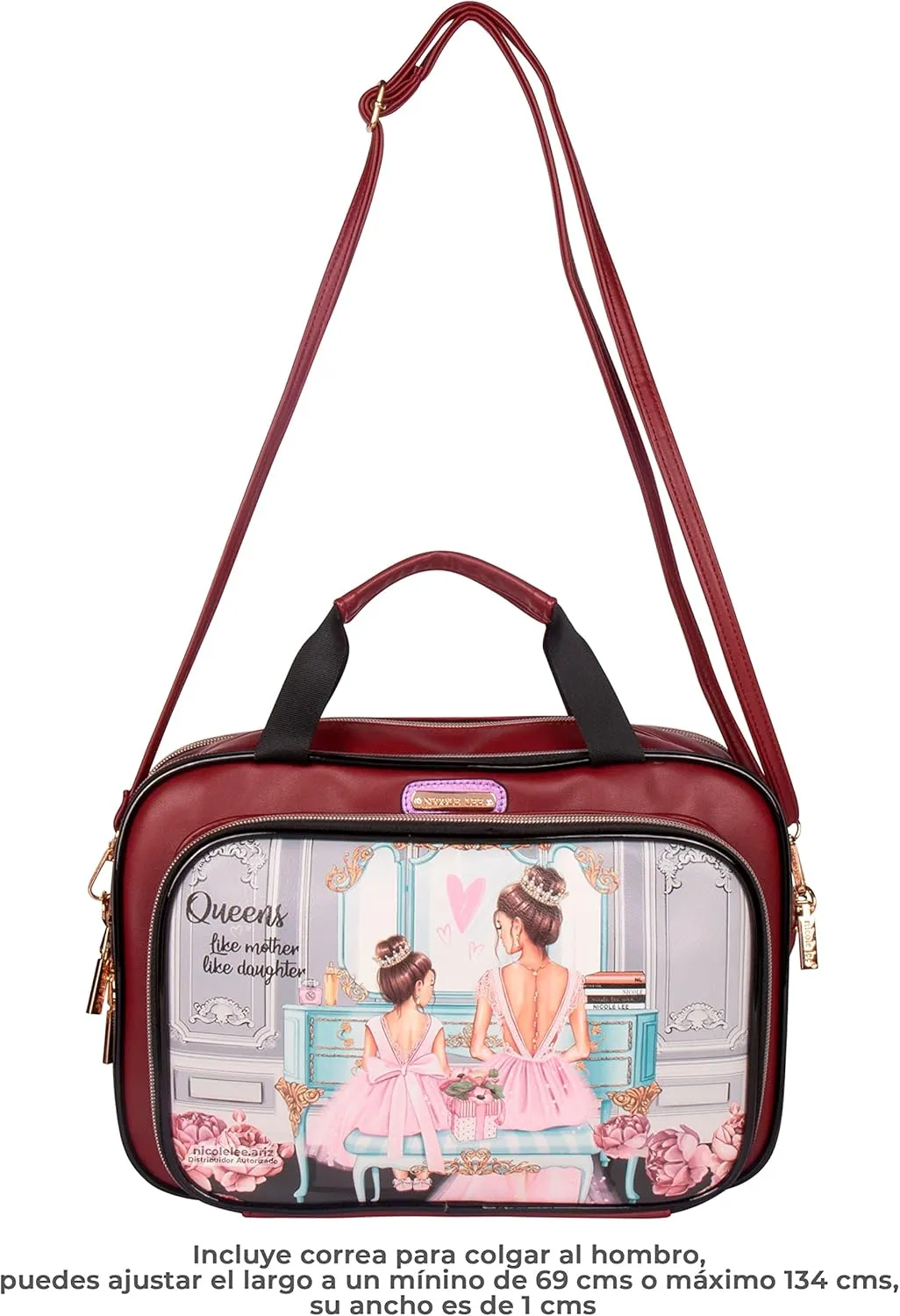 Nicole Lee Cosmetic Makeup Bag for Women - Multi Organization Toiletry Travel Bag with 5 Compartments (Double Queens)