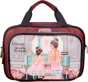 Nicole Lee Cosmetic Makeup Bag for Women - Multi Organization Toiletry Travel Bag with 5 Compartments (Double Queens)