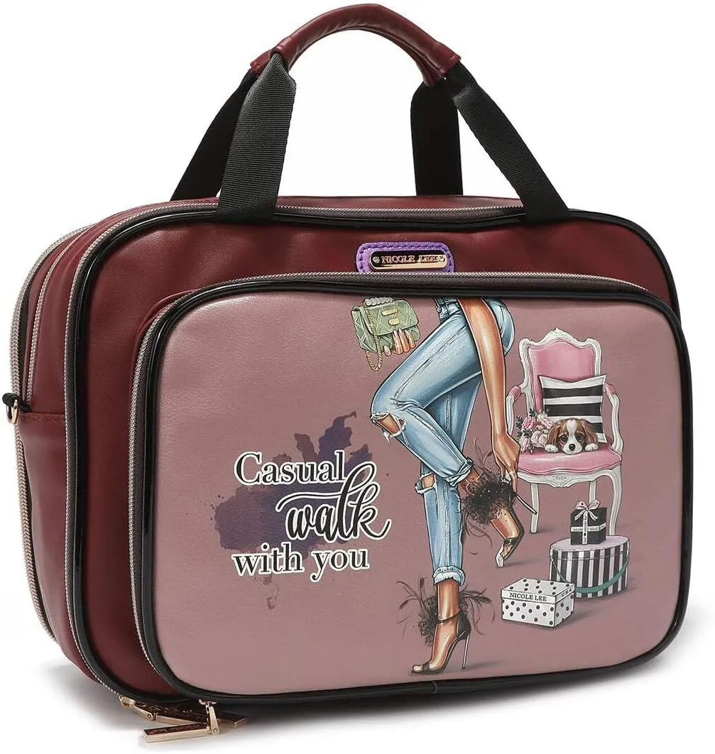 Nicole Lee Cosmetic Makeup Bag for Women - Multi Organization Toiletry Travel Bag with 5 Compartments (Paris Fashion Week)
