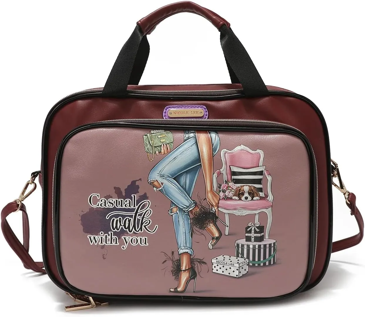 Nicole Lee Cosmetic Makeup Bag for Women - Multi Organization Toiletry Travel Bag with 5 Compartments (Paris Fashion Week)