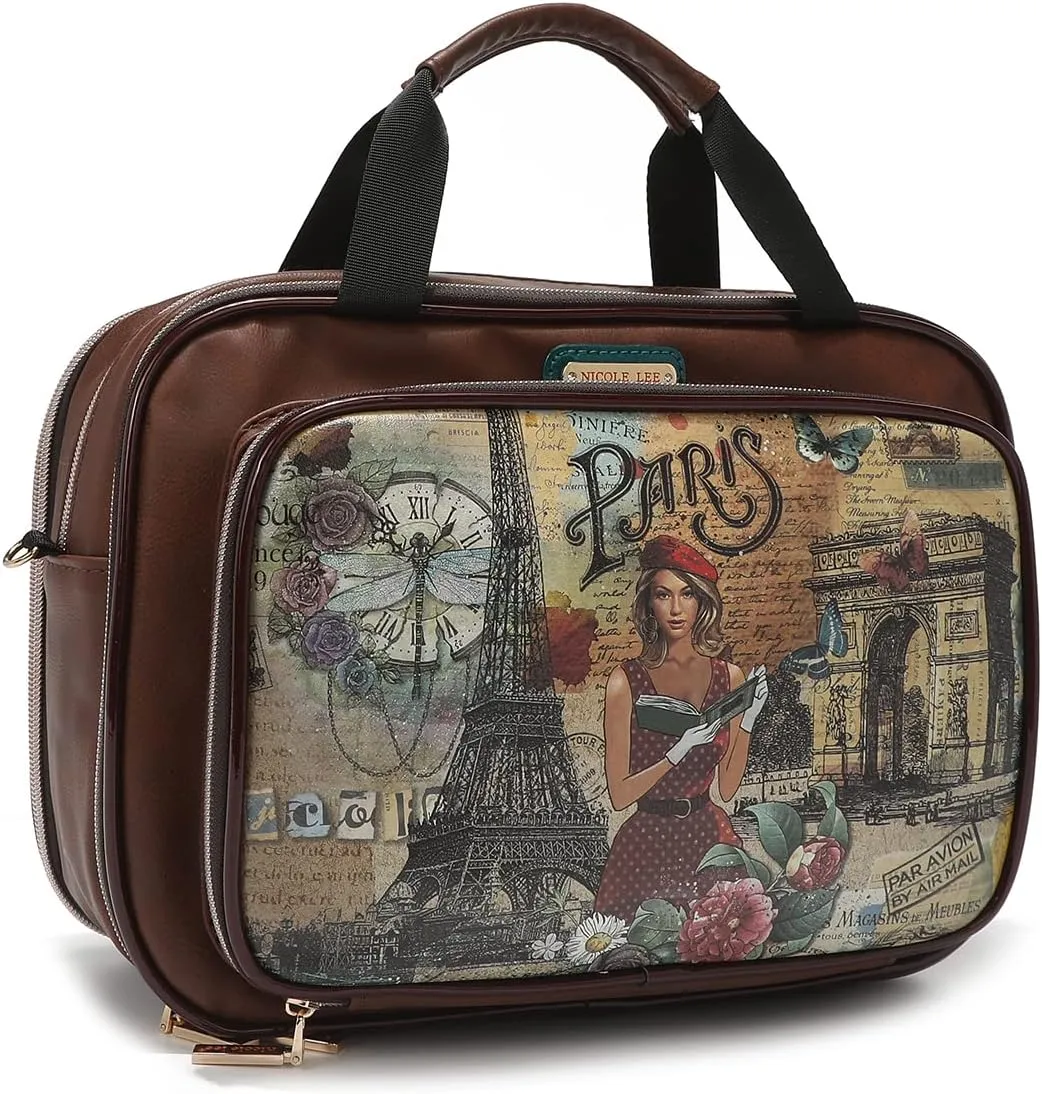Nicole Lee Cosmetic Makeup Bag for Women - Multi Organization Toiletry Travel Bag with 5 Compartments (Paris Fashion Week)