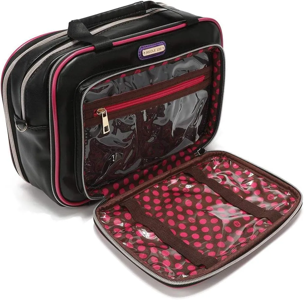 Nicole Lee Cosmetic Makeup Bag for Women - Multi Organization Toiletry Travel Bag with 5 Compartments (Paris Fashion Week)