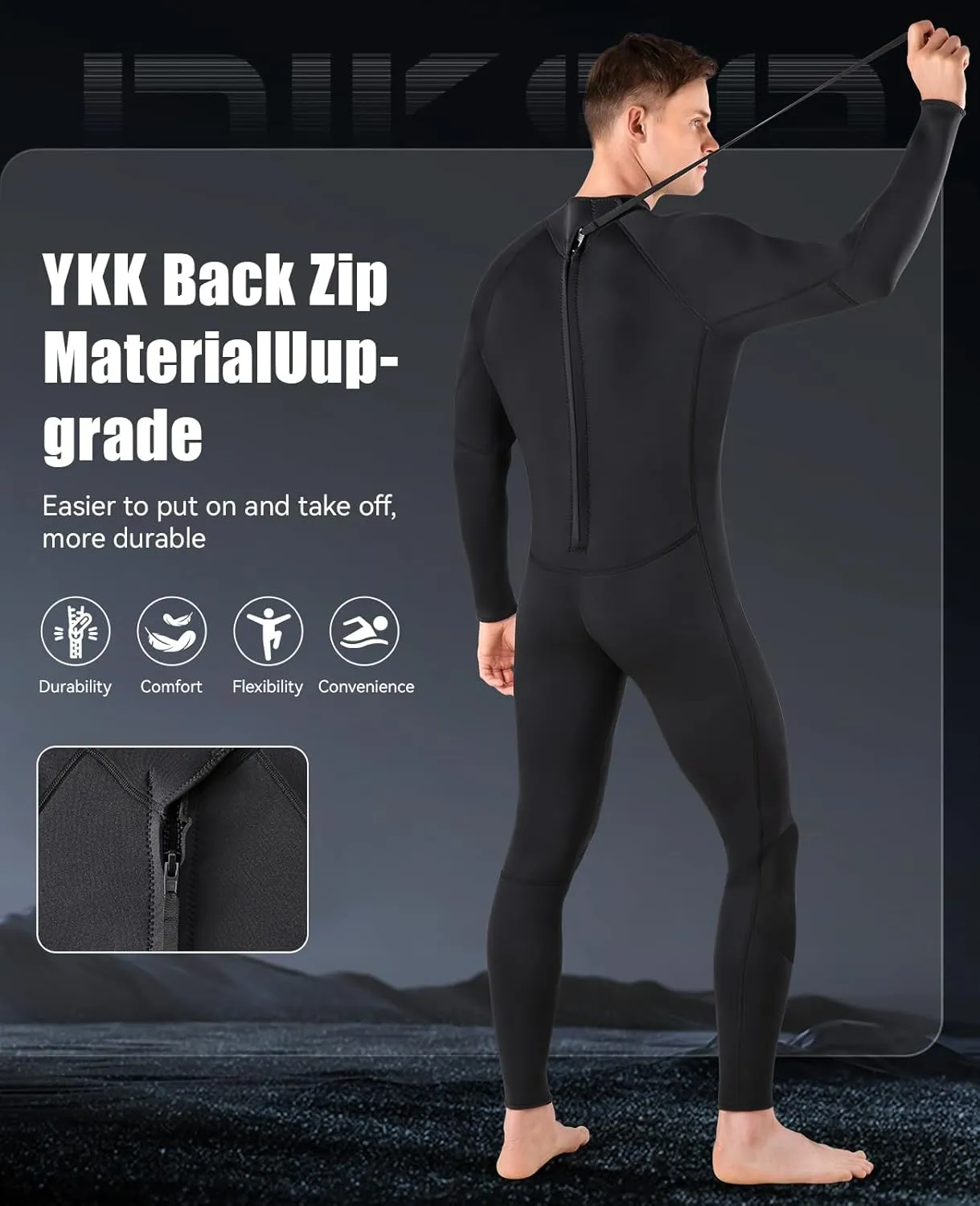 Niksa Men Wetsuit 3/2mm, SBR Neoprene Full Wet Suit YKK Back Zip for Surfing Swimming Diving Water Sports