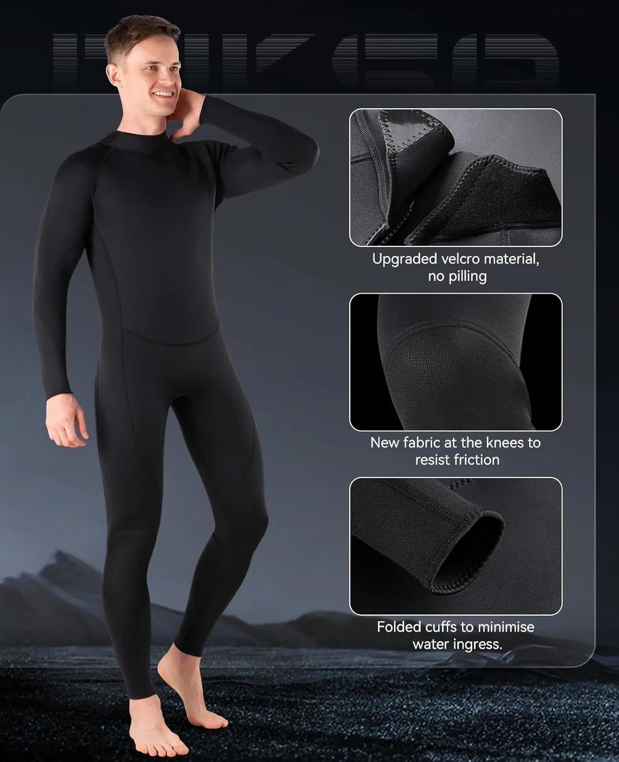 Niksa Men Wetsuit 3/2mm, SBR Neoprene Full Wet Suit YKK Back Zip for Surfing Swimming Diving Water Sports