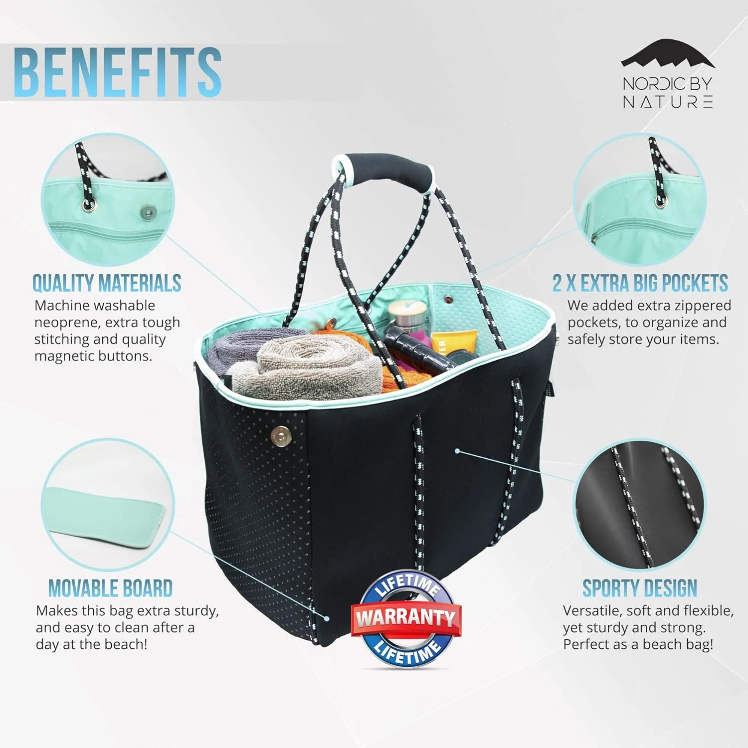 Nordic By Nature Large Designer Beach Bag Tote For Women, Men And Kids